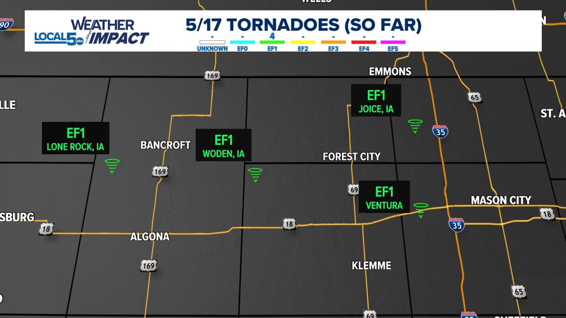 4 tornadoes confirmed in northern Iowa from Sunday storms