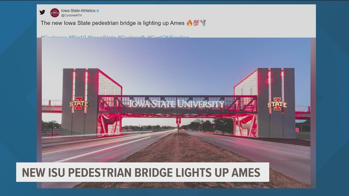 New Iowa State University pedestrian bridge lights up Ames