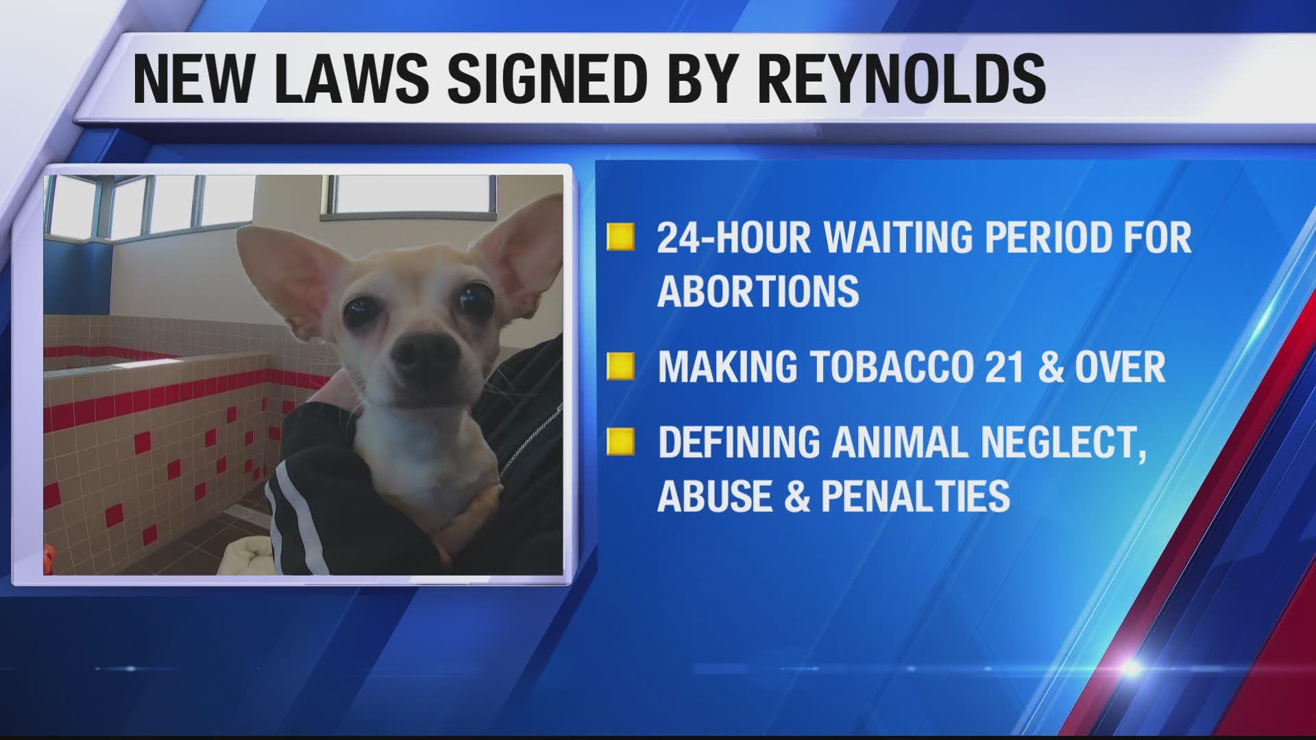 Gov. Kim Reynolds signed 15 bills into law Monday, including a 24-hour waiting period before abortions, upping the legal smoking age and defining animal abuse.