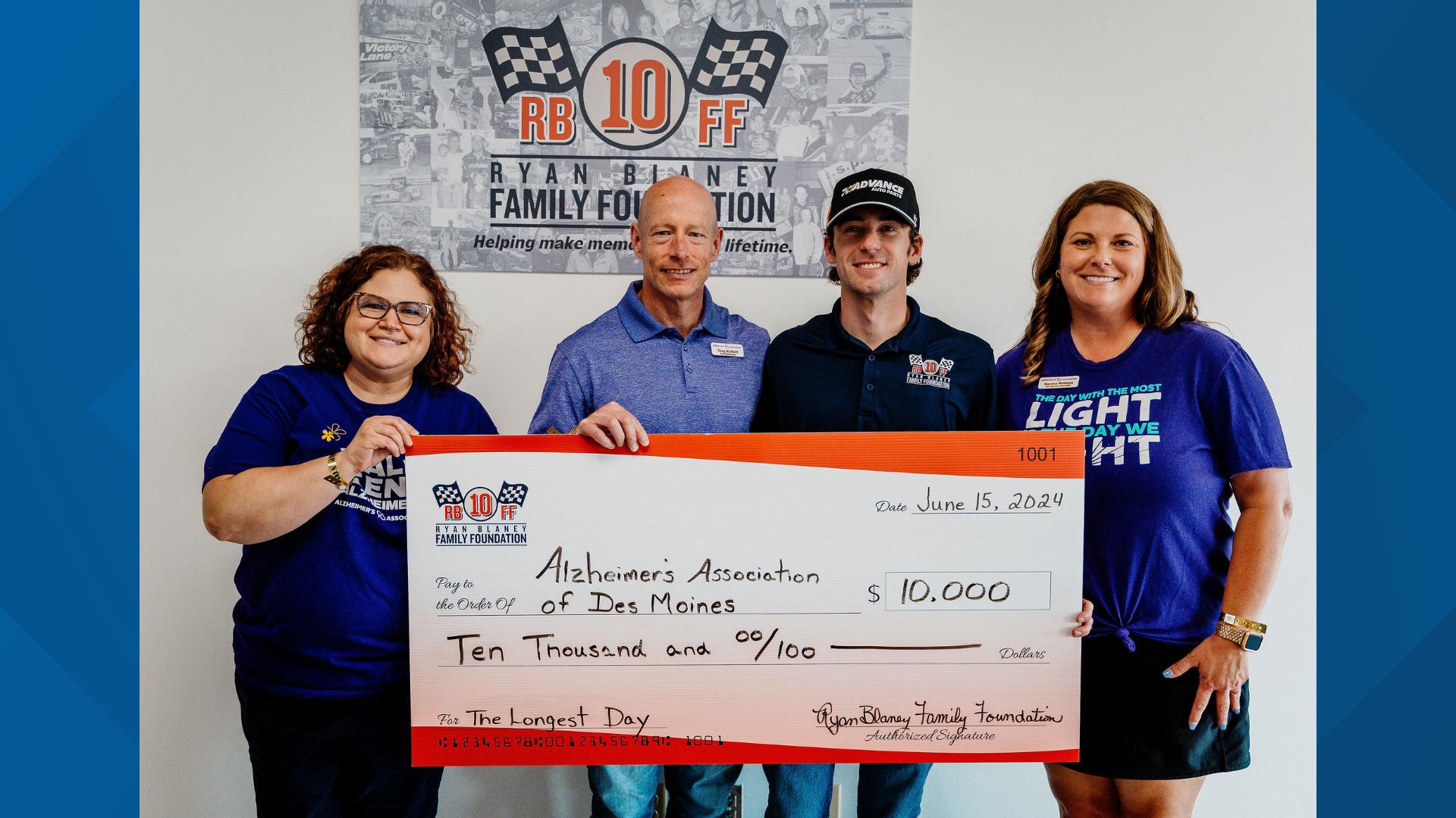 Ryan Blaney made the donation the night before he won Newton's inaugural Cup Series race.