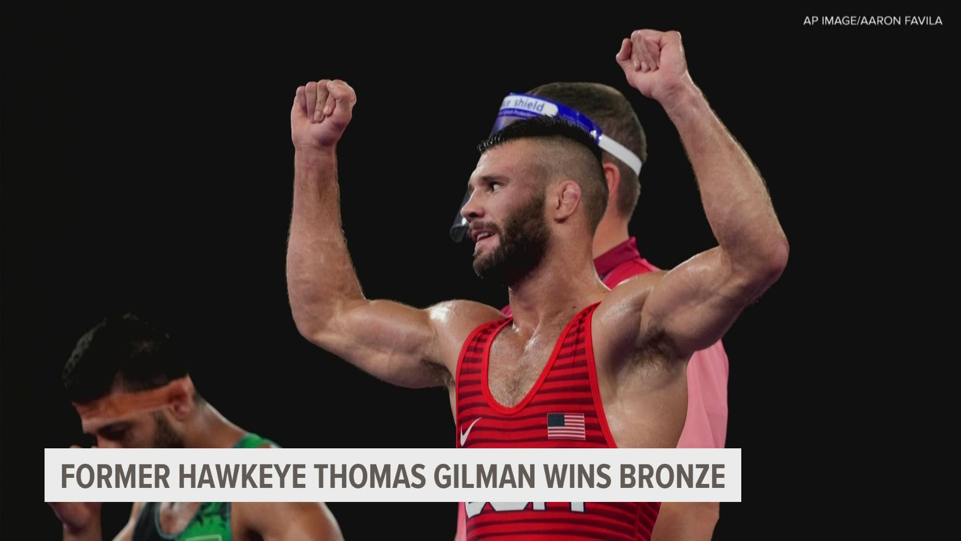 Council Bluffs native Thomas Gilman took home a bronze medal Thursday in the men's freestyle 57 kg weight class.