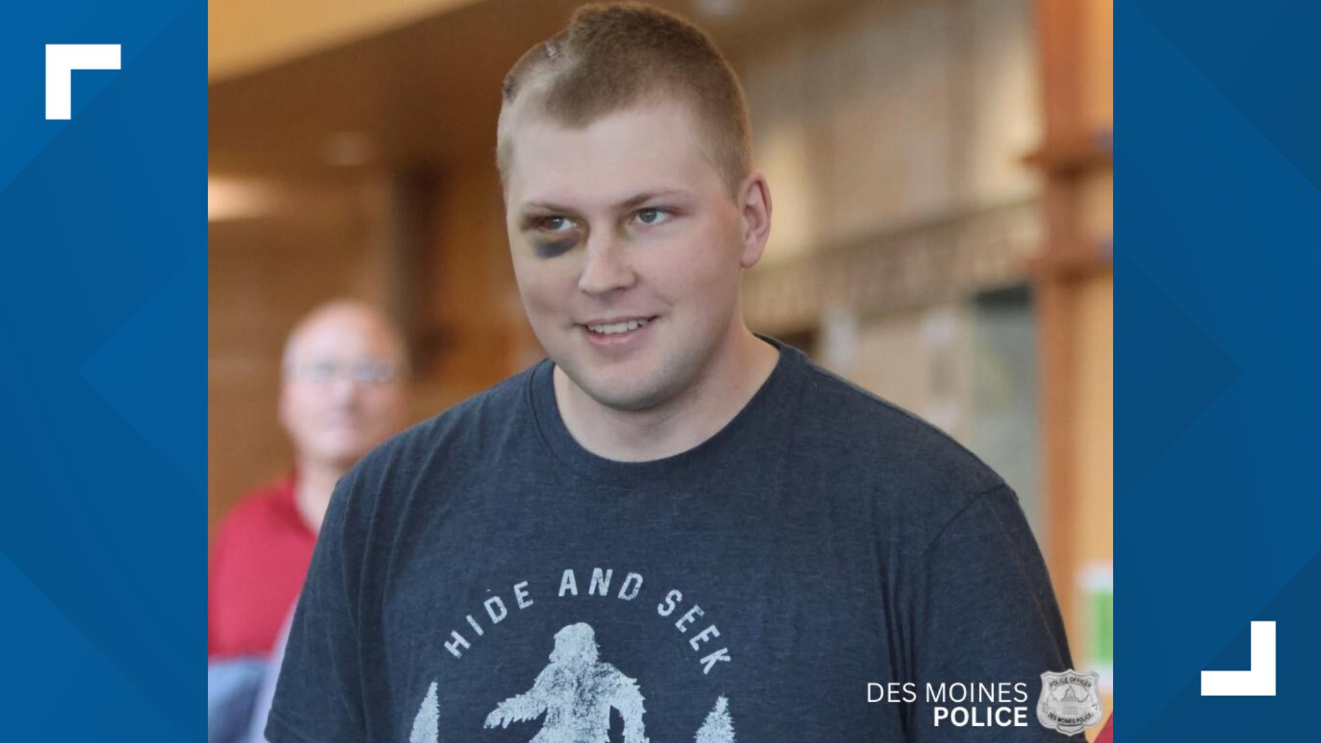 Senior Police Officer Cade Moritz walked out of MercyOne Medical Center Wednesday to continue his rehab.