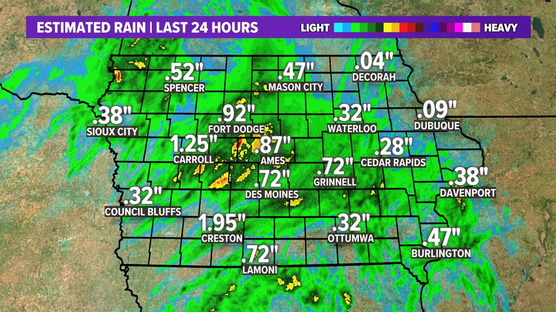 How much rain fell in central Iowa on Saturday, June 18?