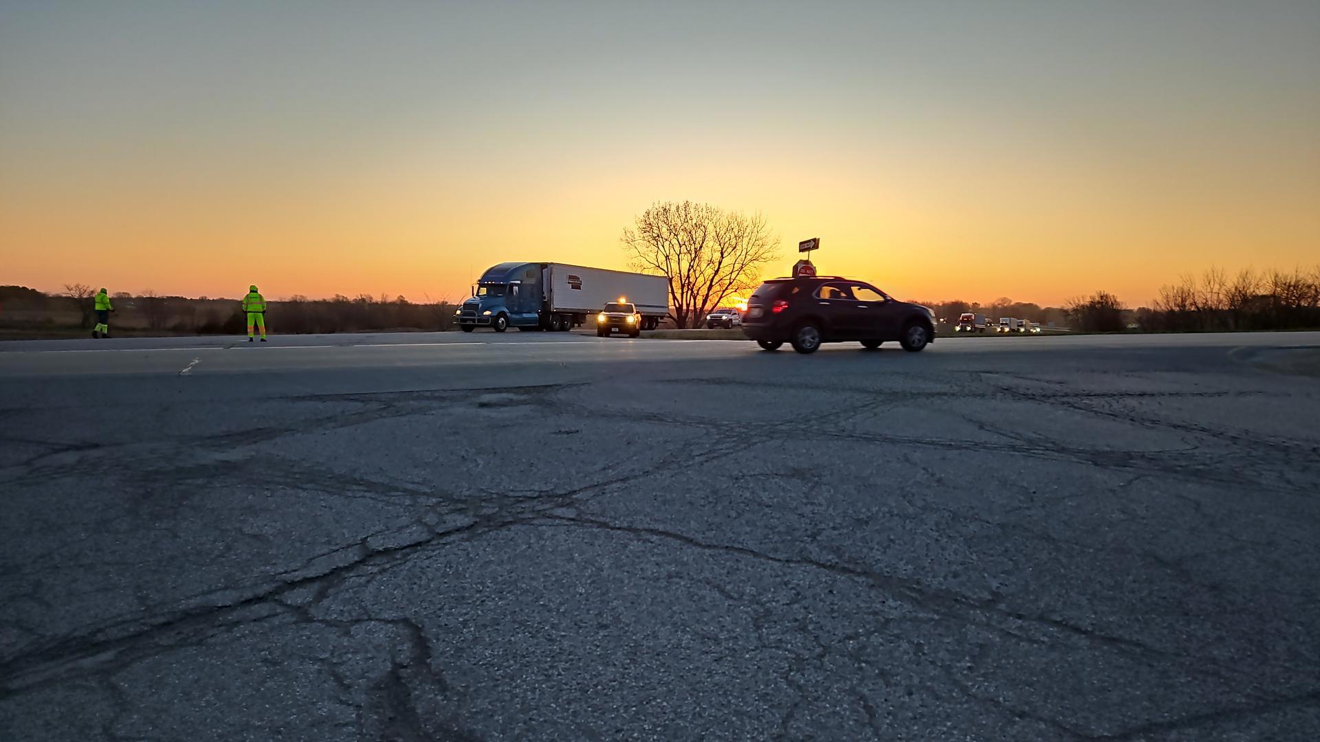 The area is completely blocked off from Exit 106 to Exit 104 as of 6:30 a.m. Tuesday. 