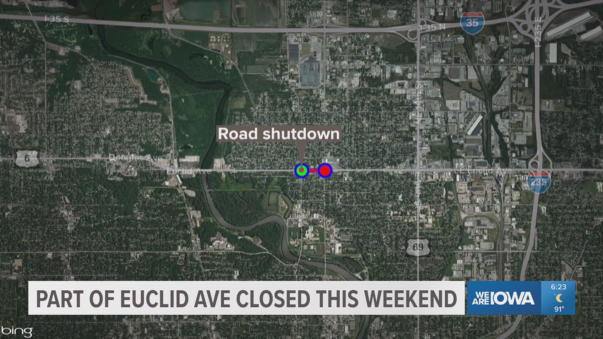 The Iowa DOT says Euclid will shut down from Sixth Avenue to Second Avenue tonight at midnigt through Sunday at 11 p.m.