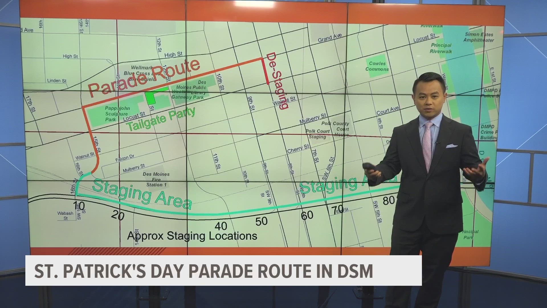 The annual St. Patrick's Day parade will start in downtown Des Moines at noon, and with it comes road closures.