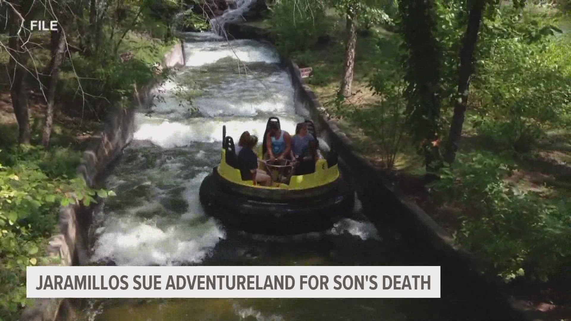 The Jaramillo family, who lost 11-year-old Michael after he was trapped underwater on the Raging River, is suing the amusement park for wrongful death.