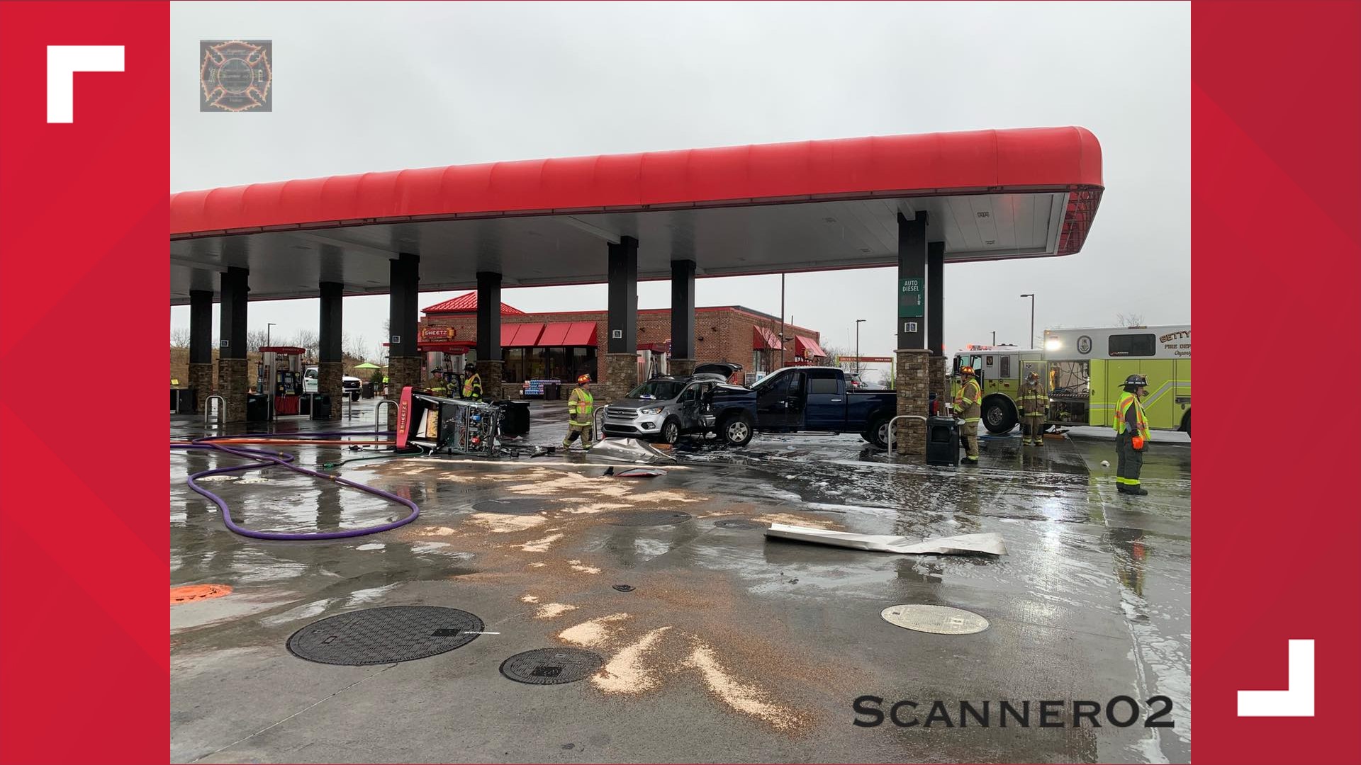 The multi-vehicle crash was reported at 9:22 a.m. at the Sheetz located on Camp Letterman Drive. Two people were injured.