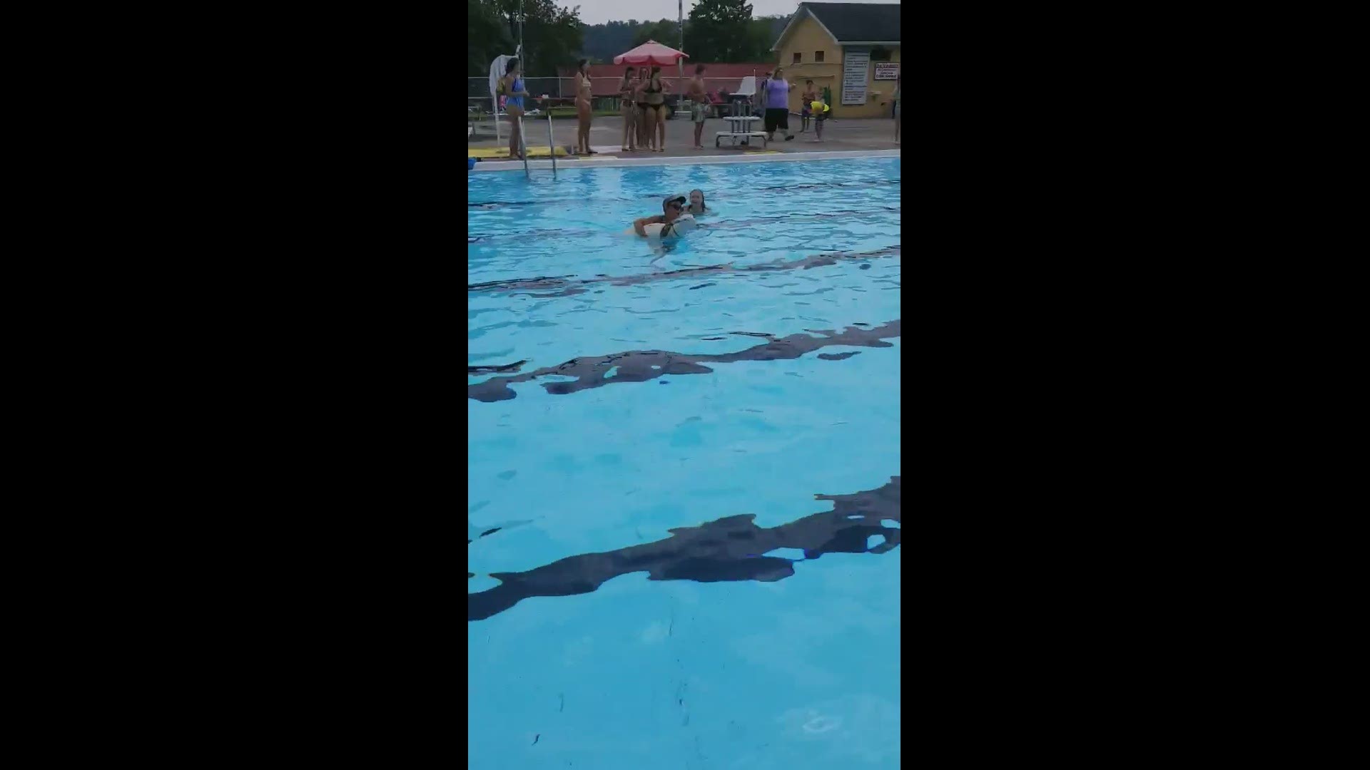 A runaway sheep dove into the deep end of the BBC Pool in Bloomfield, Perry County on Thursday, prompting a quick-thinking lifeguard to jump in and rescue her.