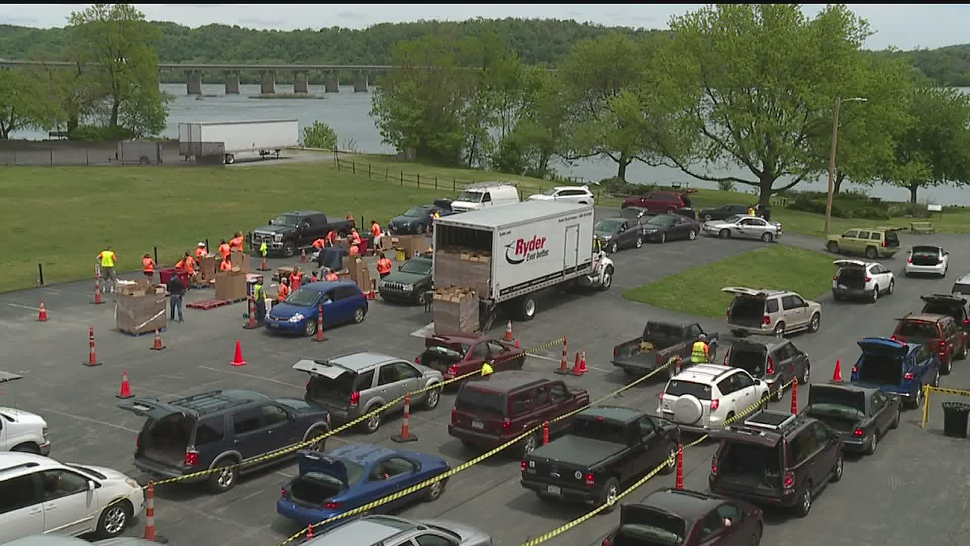 The food bank partnered with multiple businesses to host the distribution event.