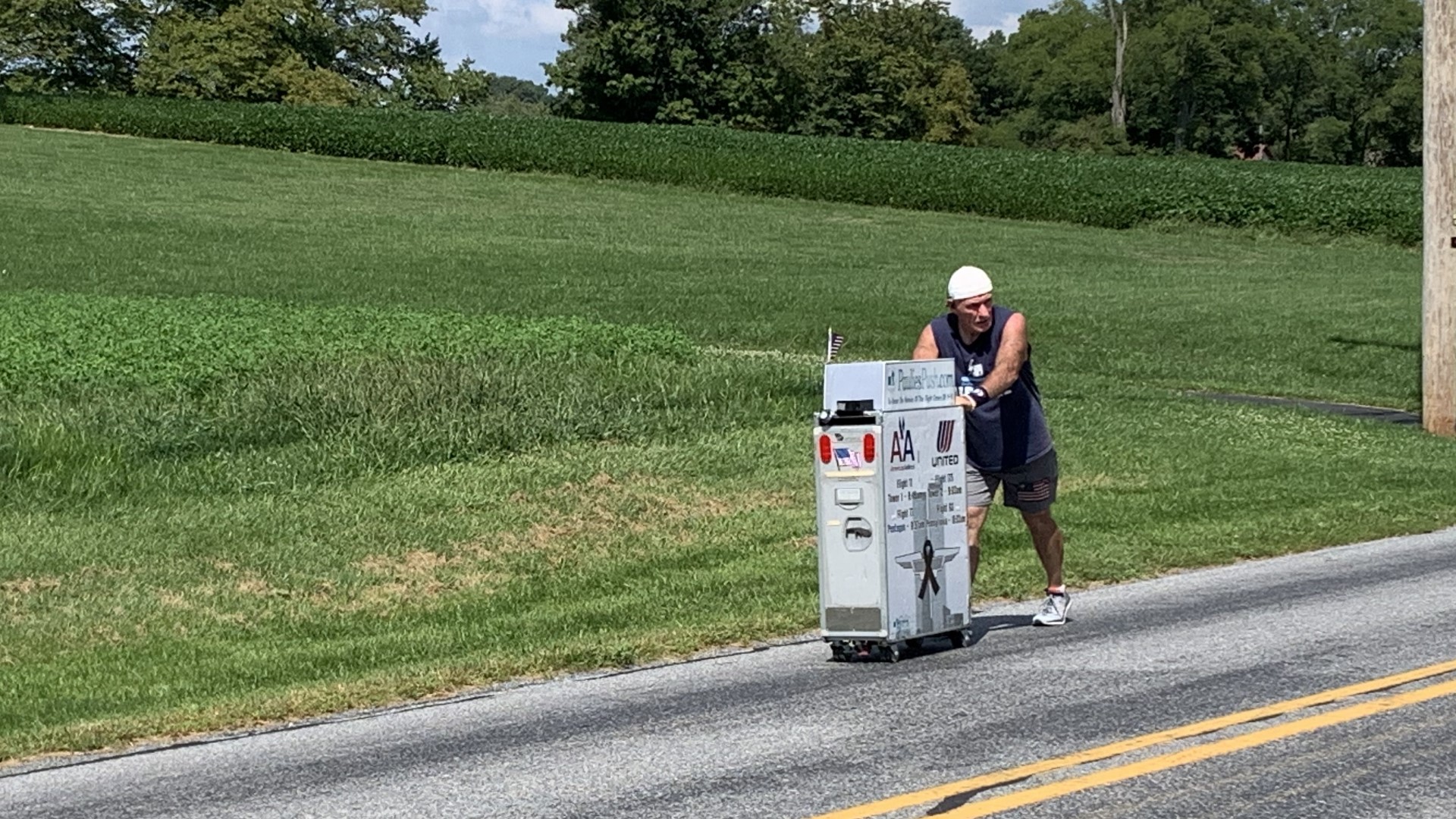 Paulie Veneto is pushing his cart from Newark, New Jersey to Shanksville, Pennsylvania to honor the flight attendants and passengers who died on 9/11.