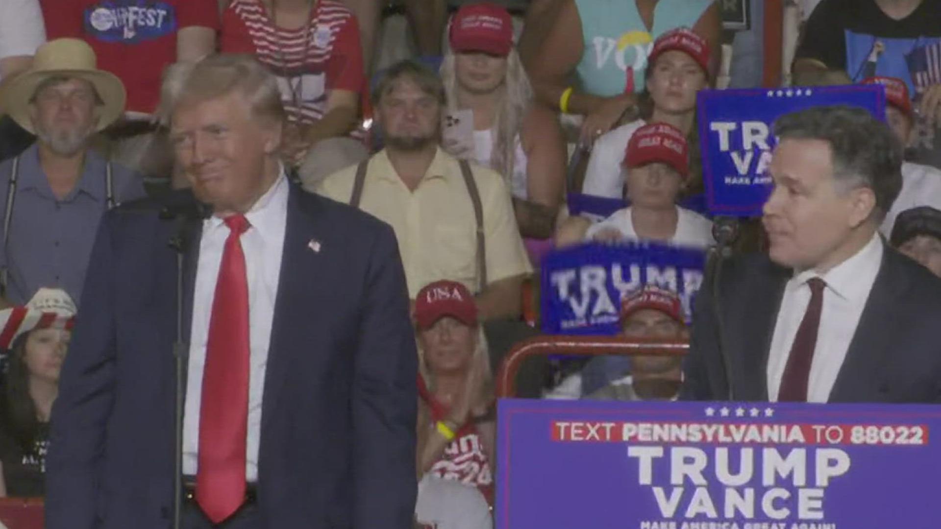 Supporters braved a heatwave and gathered hours in advance for the former president's remarks at the Farm Show Complex in Harrisburg