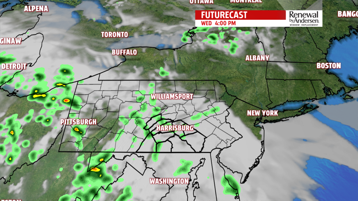 Wednesday is mainly cloudy with an isolated shower or thunderstorm, and ...