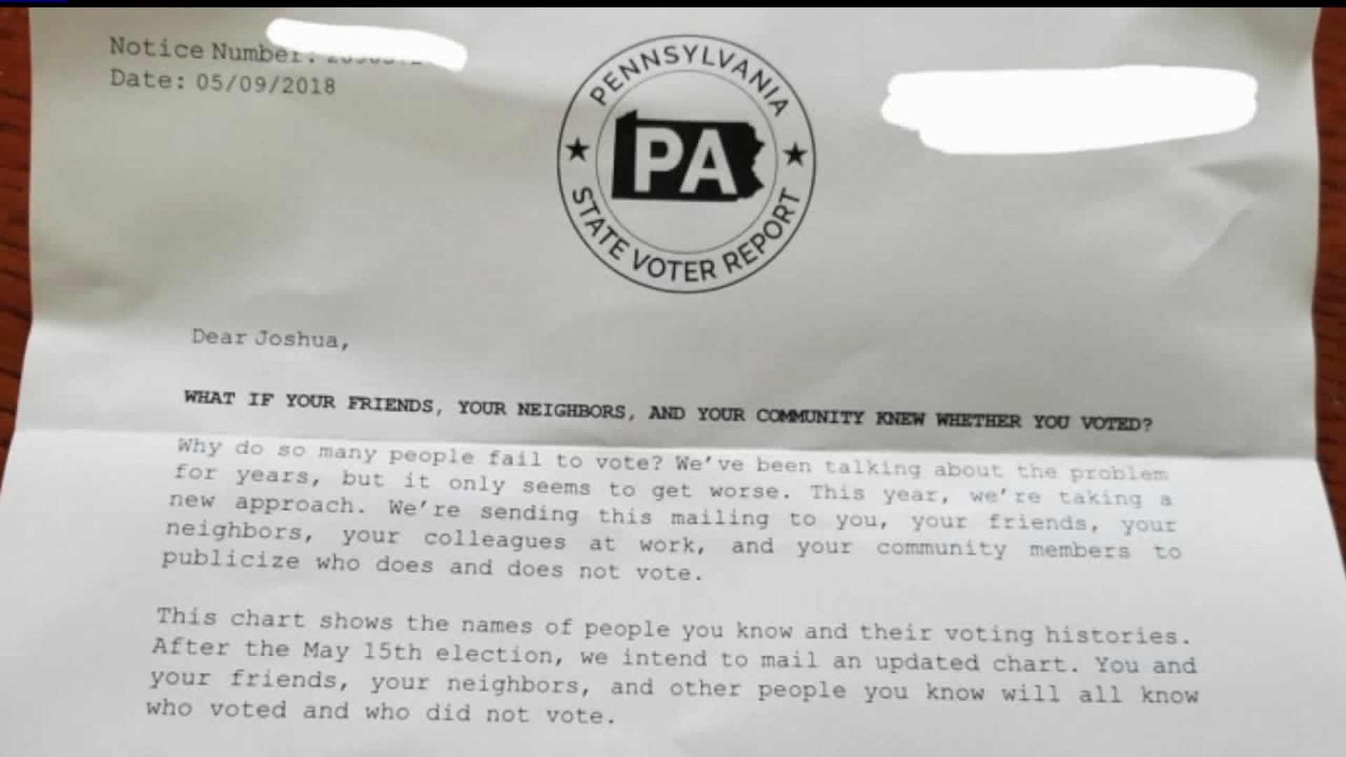 Letter promises to expose those who do not vote