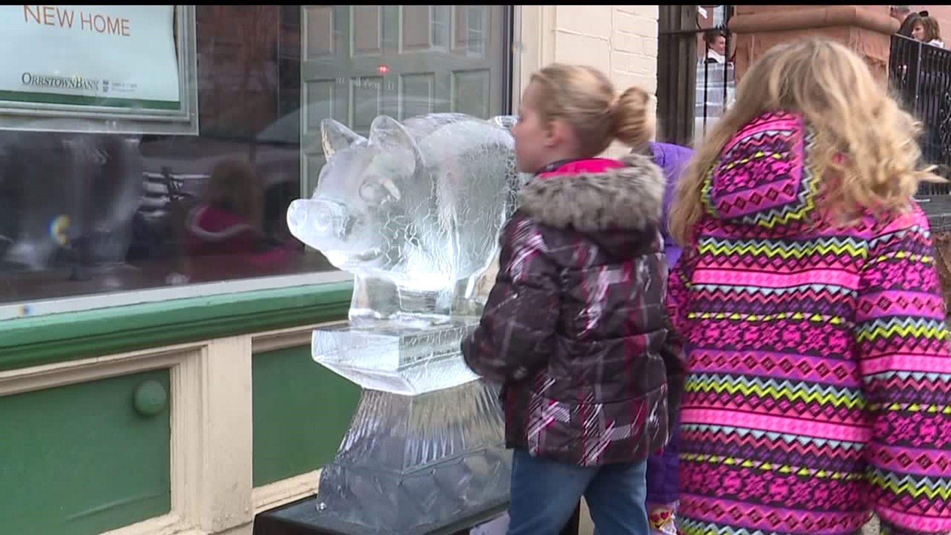 Ice sculptures glisten on the streets of downtown Carlisle