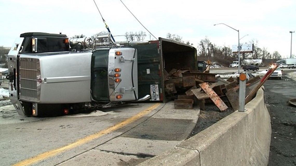 FOX43 Traffic Overturned Dump Truck Off Ramp 83SB at 13th St at MM 44