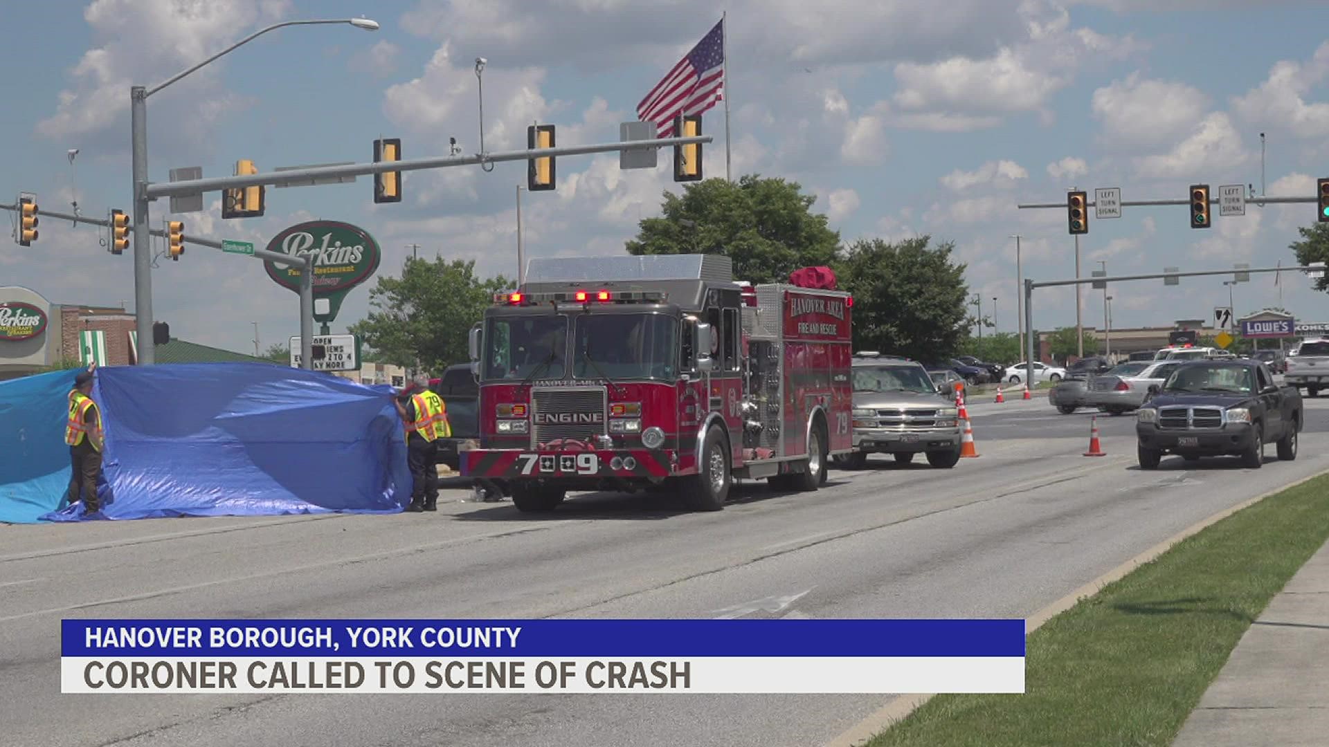 The York County Coroner was called to the scene of a 2-vehicle crash in Hanover on Saturday afternoon.