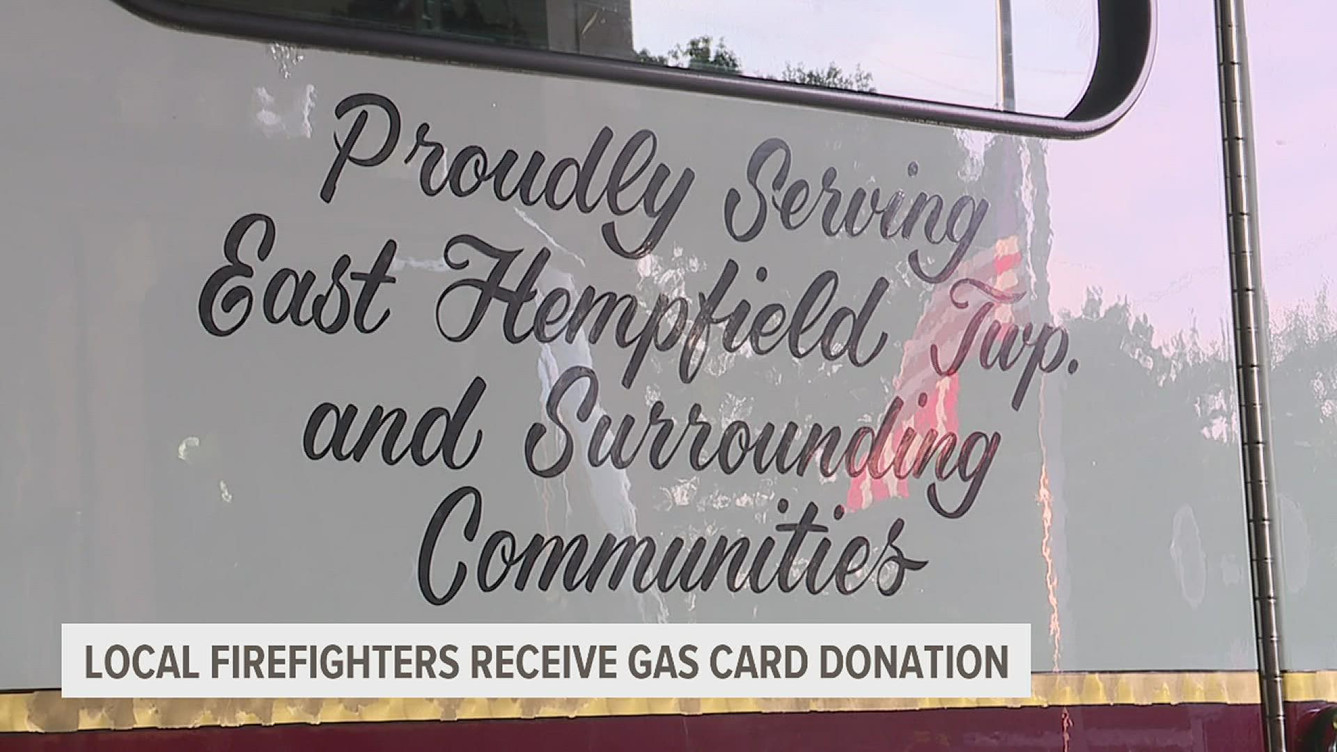 30 volunteer firefighters from three fire departments will get gas cards to ease the pain at the pump.