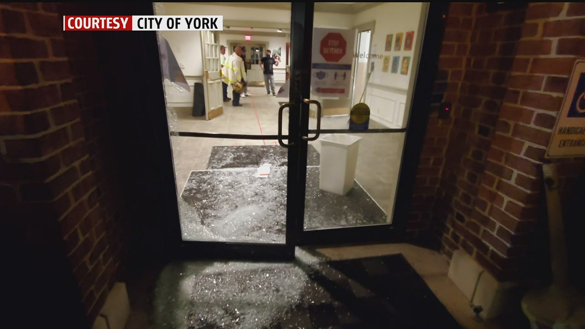 Glass shattered and equipment soaked, police say one man caused destruction inside York City Hall.