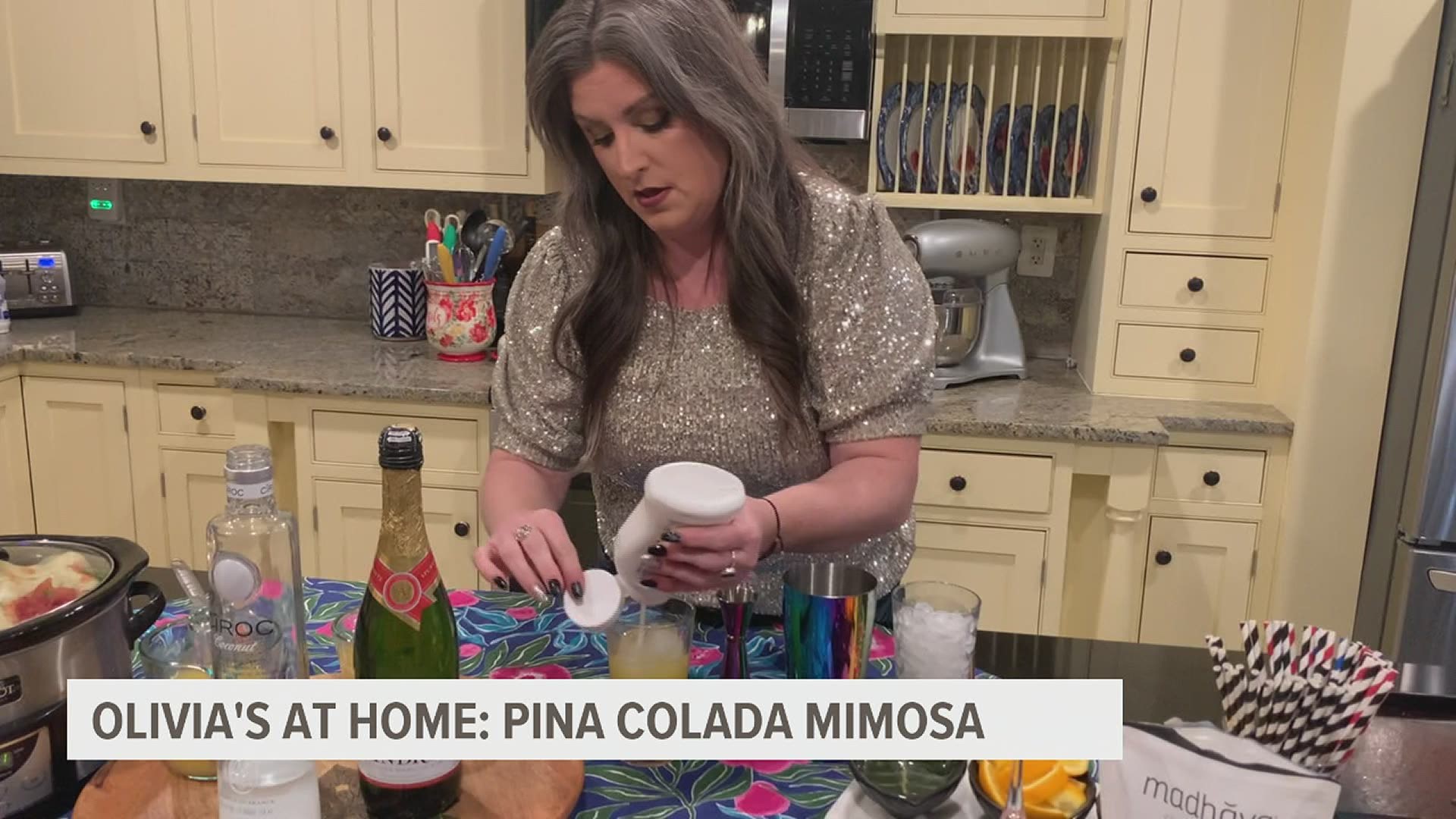 It's time to check back in with Olivia's. Adrienne has the perfect cocktail for a refreshing start to 2021, Pina Colada Mimosas.