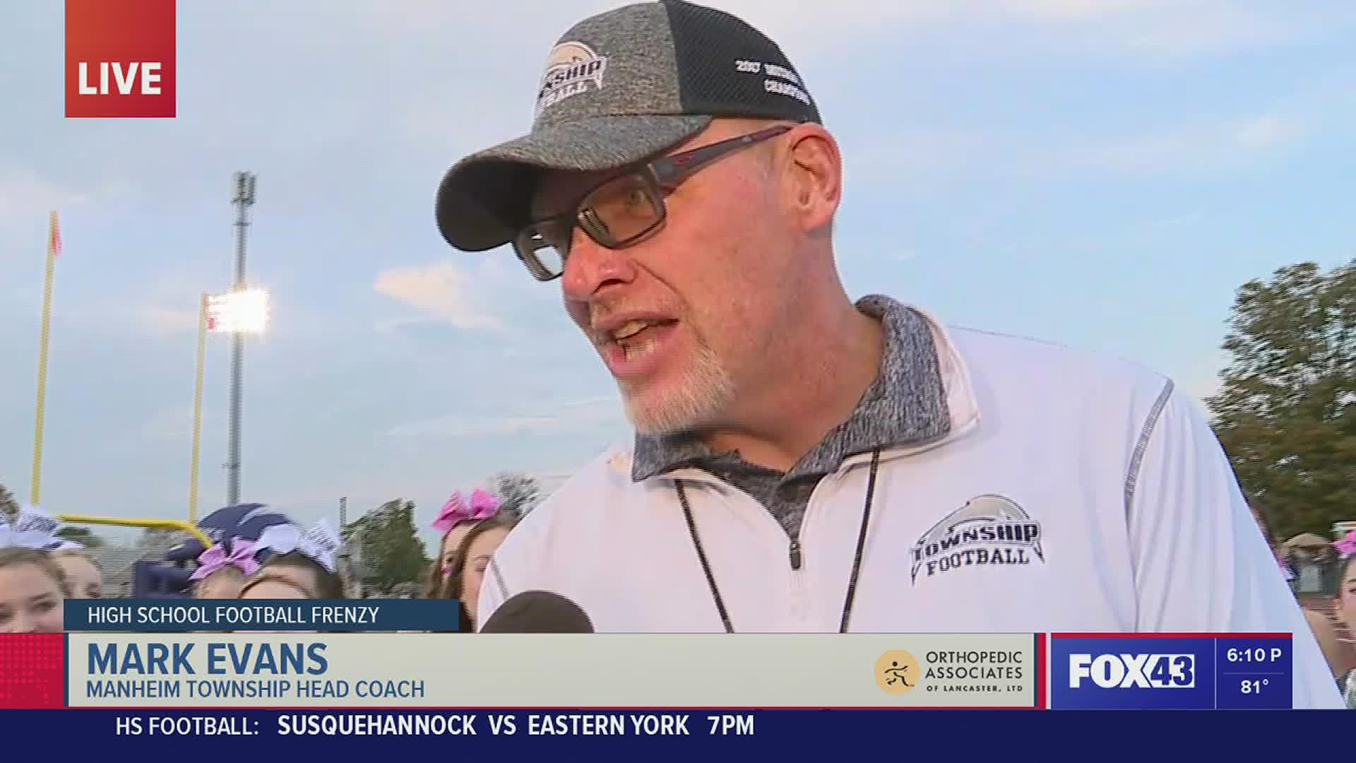 Week 8 Game of the Week interview with Manheim Township head coach, Mark Evans.