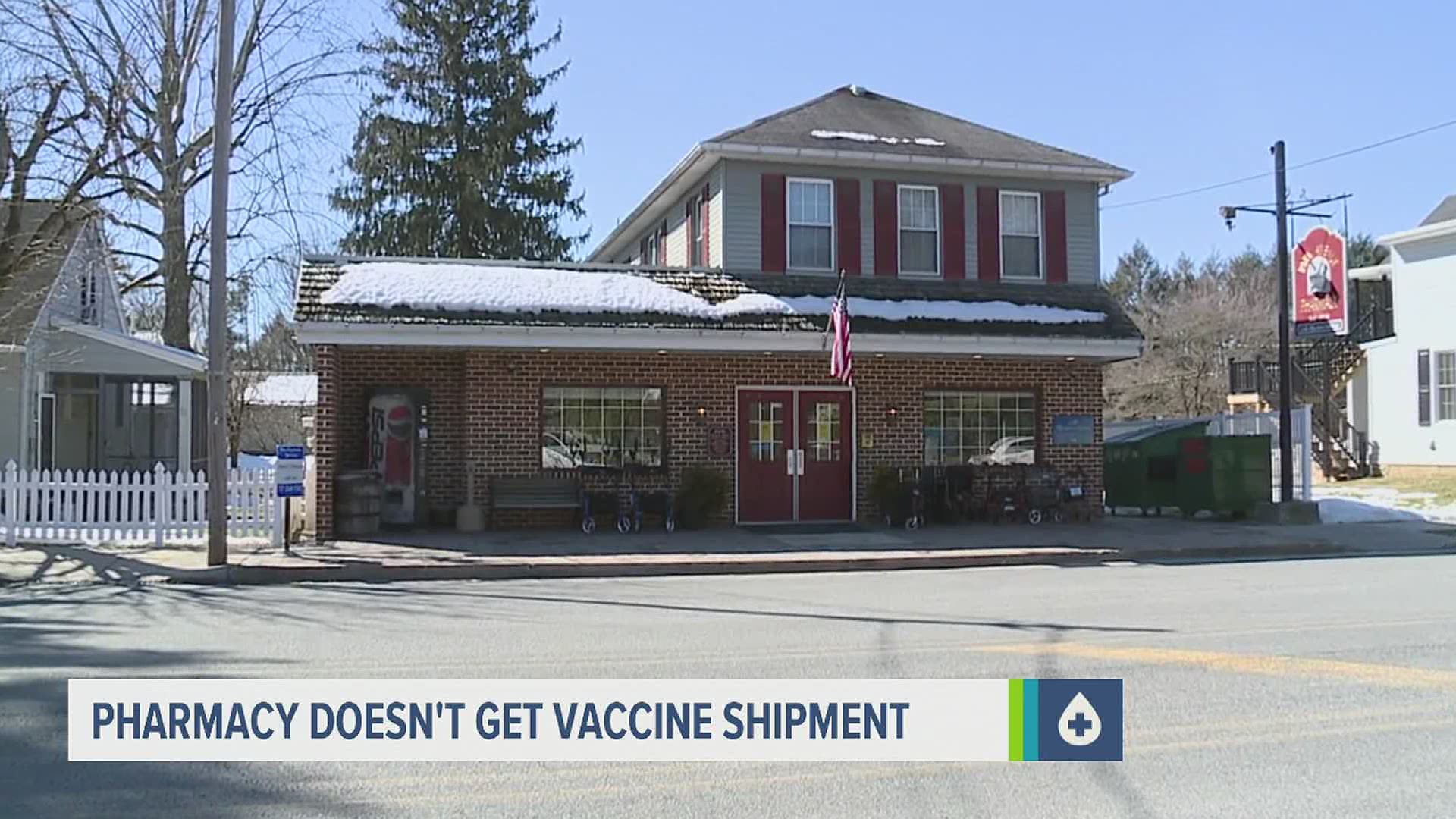 Park Avenue Pharmacy requested nearly 2,000 shots from the PA Dept. of Health. The shipment hasn't arrived, and workers say they haven't heard when it could either.