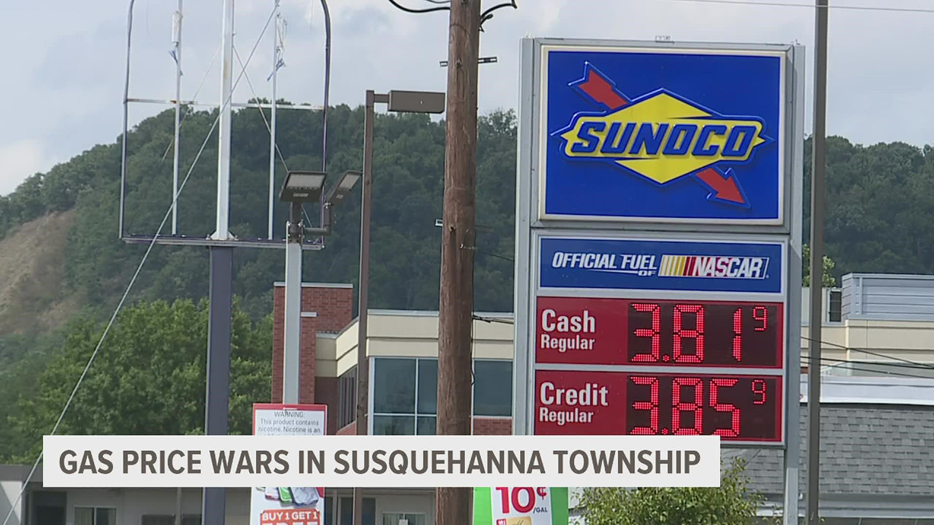 Three gas stations in Susquehanna Township are selling gas below $4.00/gallon to draw in more customers.