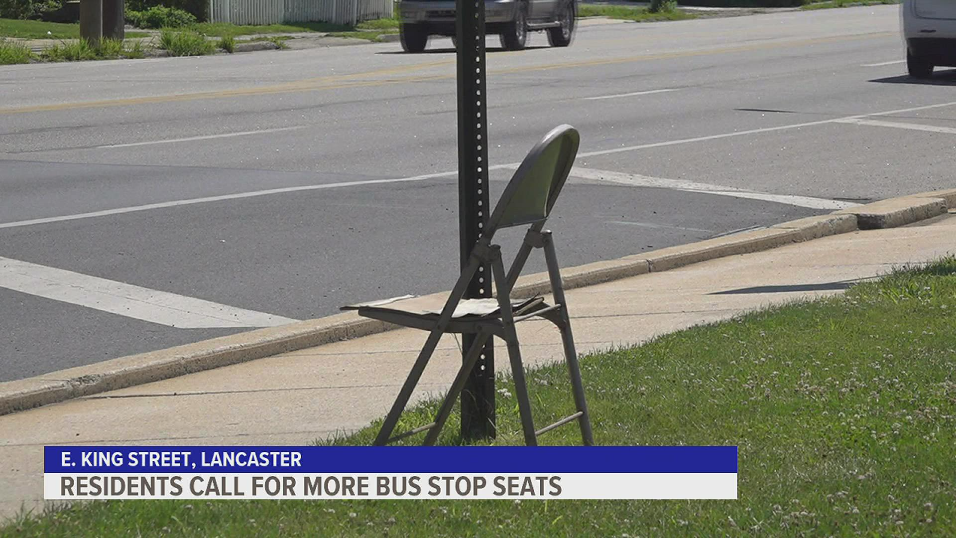 Anonymous resident leaves folding chairs at numerous bus stops to draw attention.