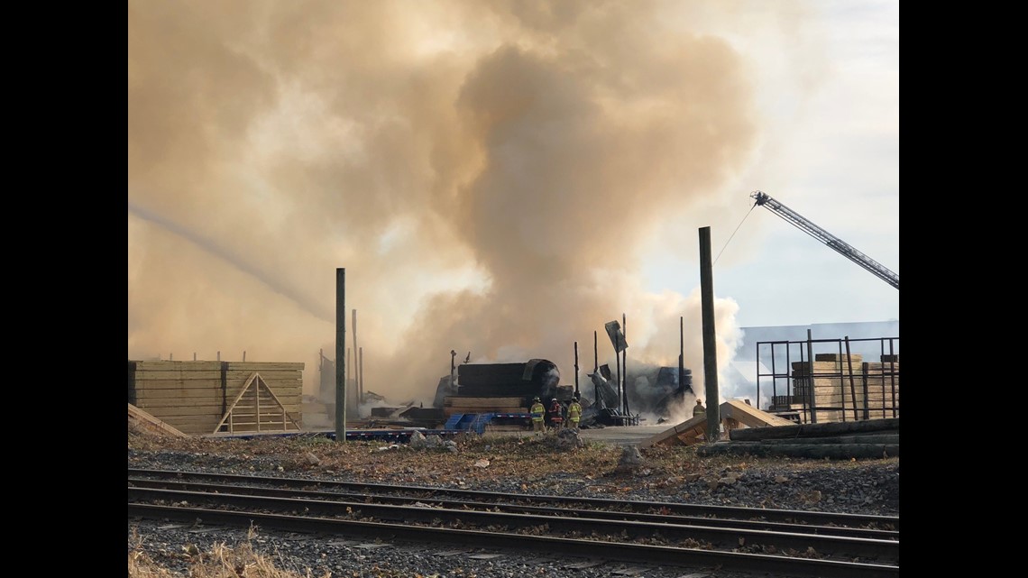 Crews battle blaze at H.M. Stauffer & Sons lumber