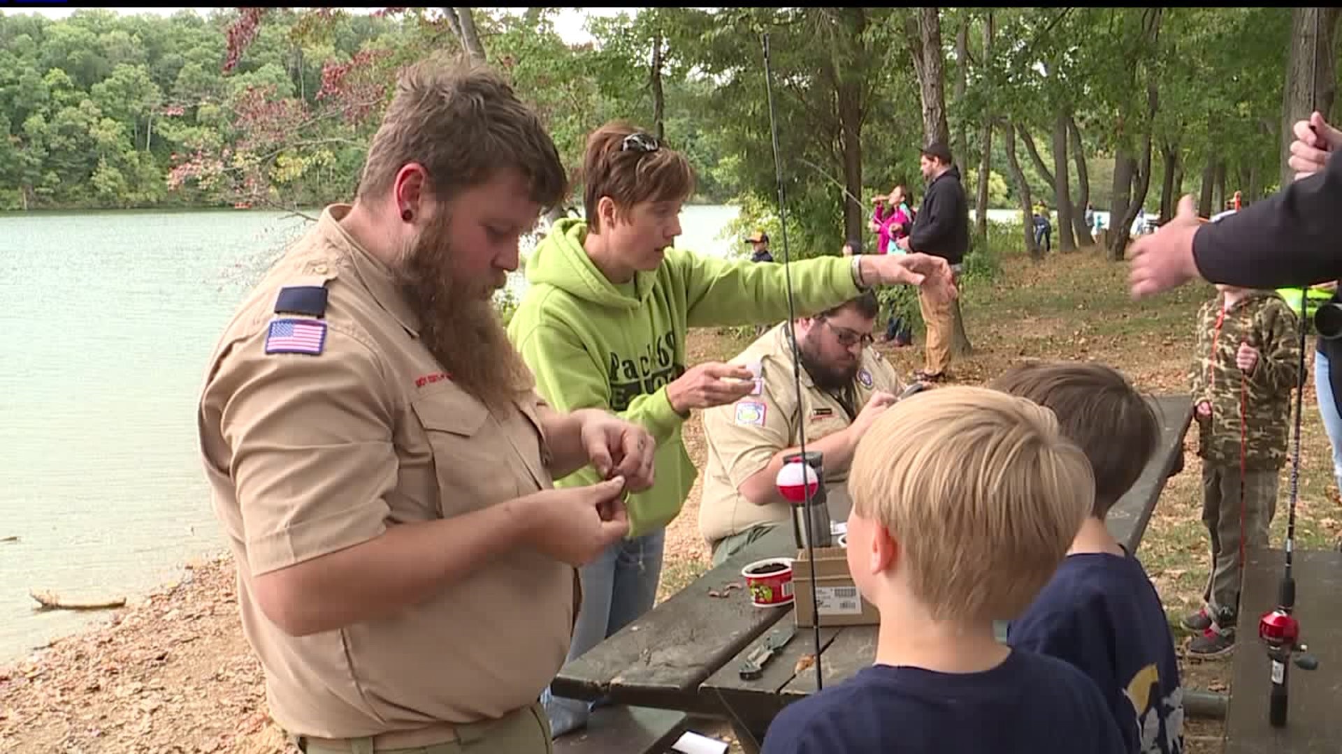 Boy Scouts of America in York County teaching children fishing skills