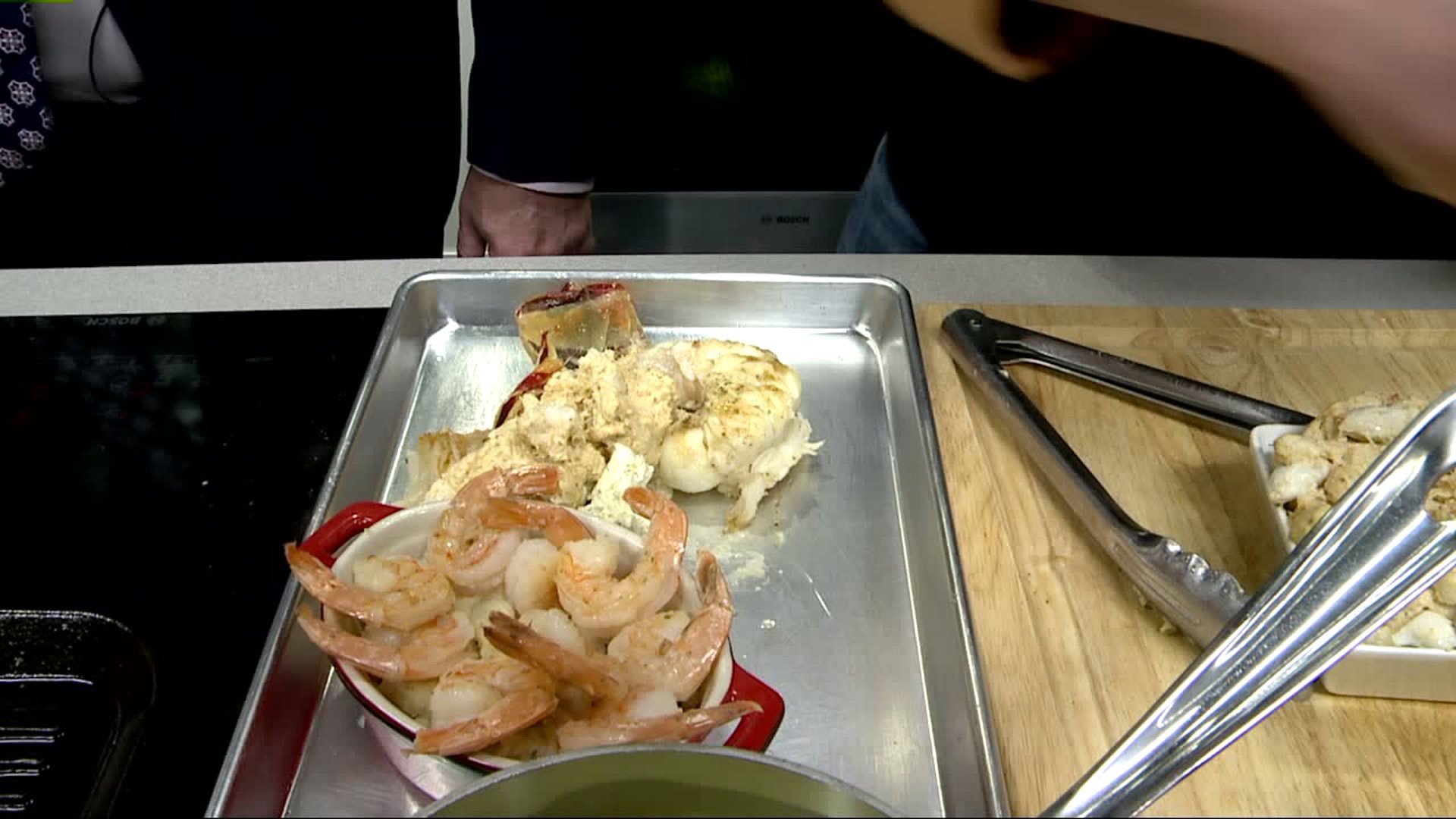 Stuffed Lobster Tail snd shrimp scampi over mashed potatoes and Lavender lemonade sangria