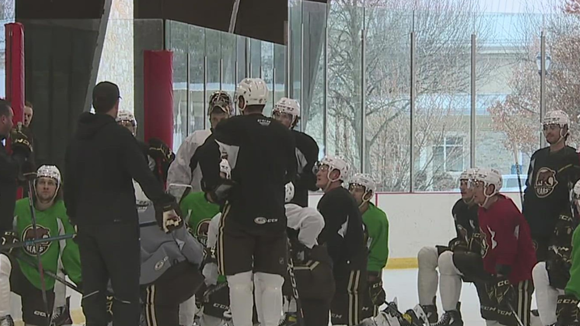 The Hershey Bears had lunch with the Milton Hershey School's hockey team.