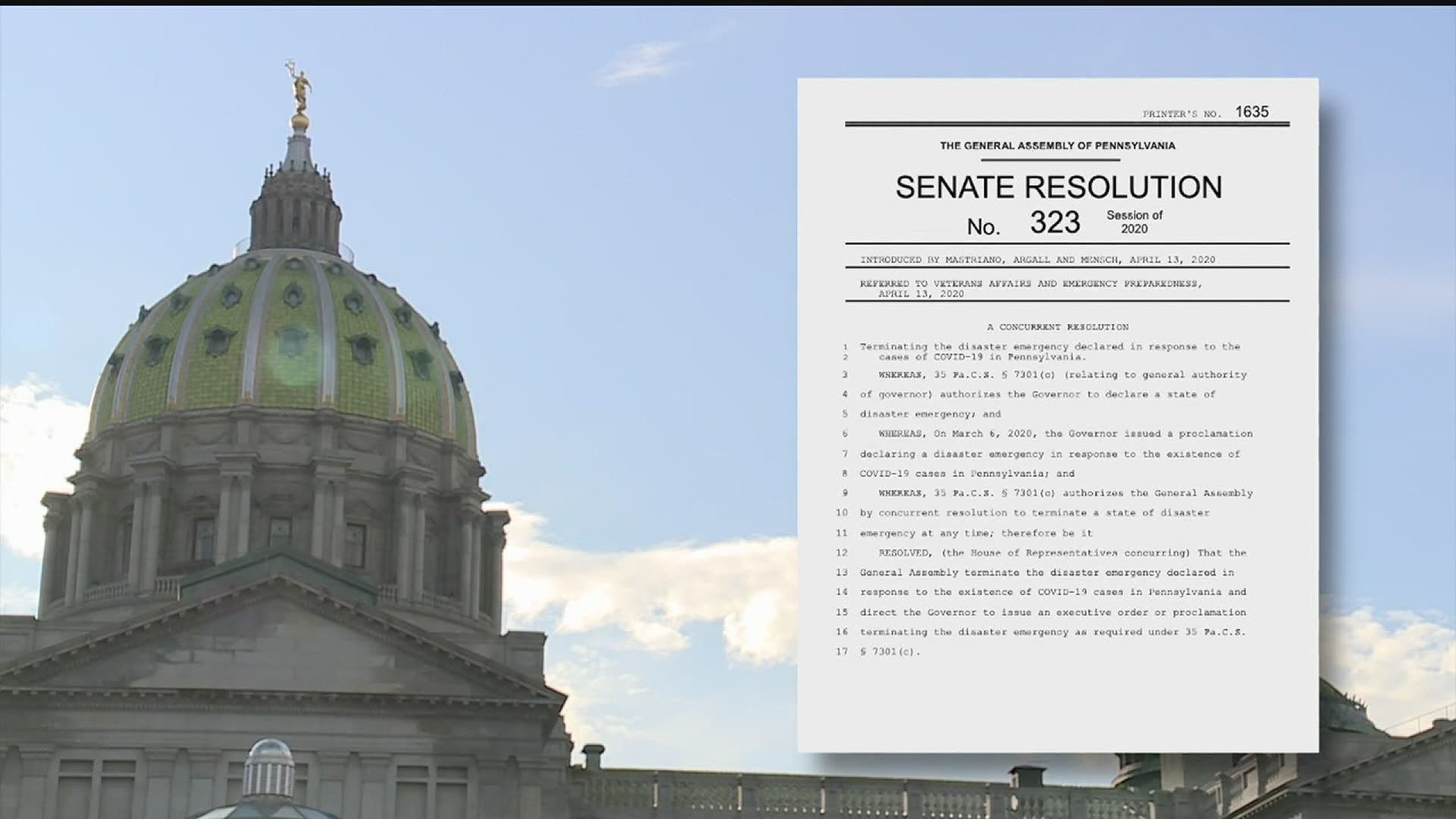 Governor Wolf says, he will disapprove the resolution. The General Assembly would need a 2/3 majority to override the governor's disapproval