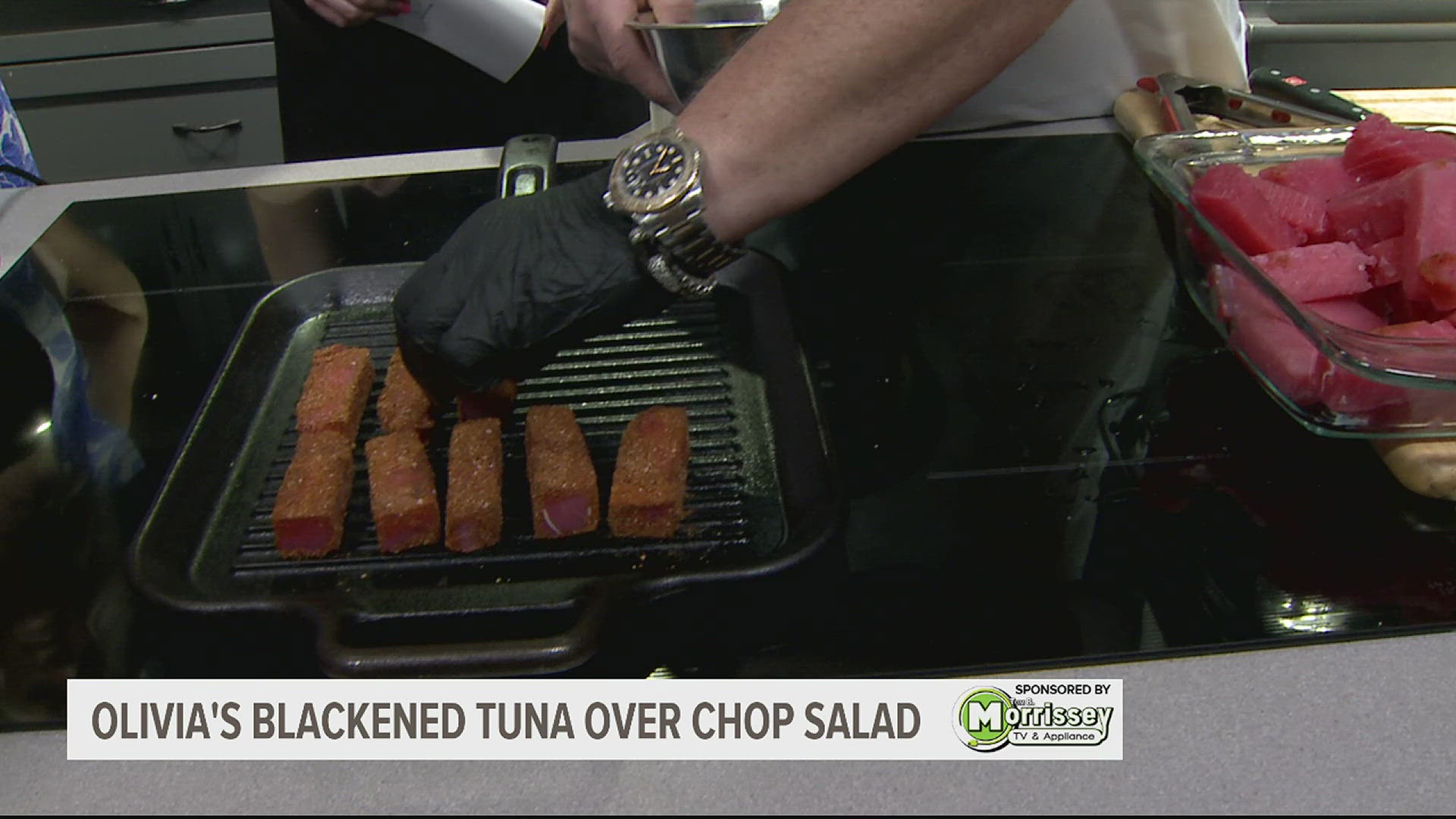 The team cooked up a blackened tuna steak served over a chop salad. You can check out the recipe below.