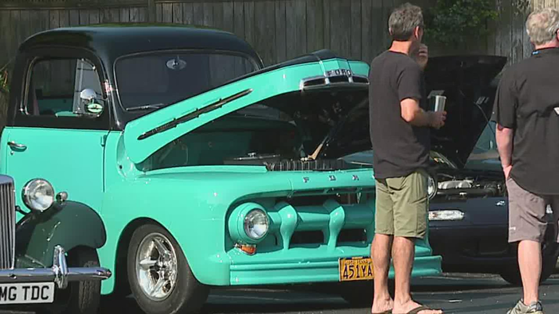 A coffee shop hosted its monthly cars and coffee event to help raise money for the daughter of the fatally shot teacher.