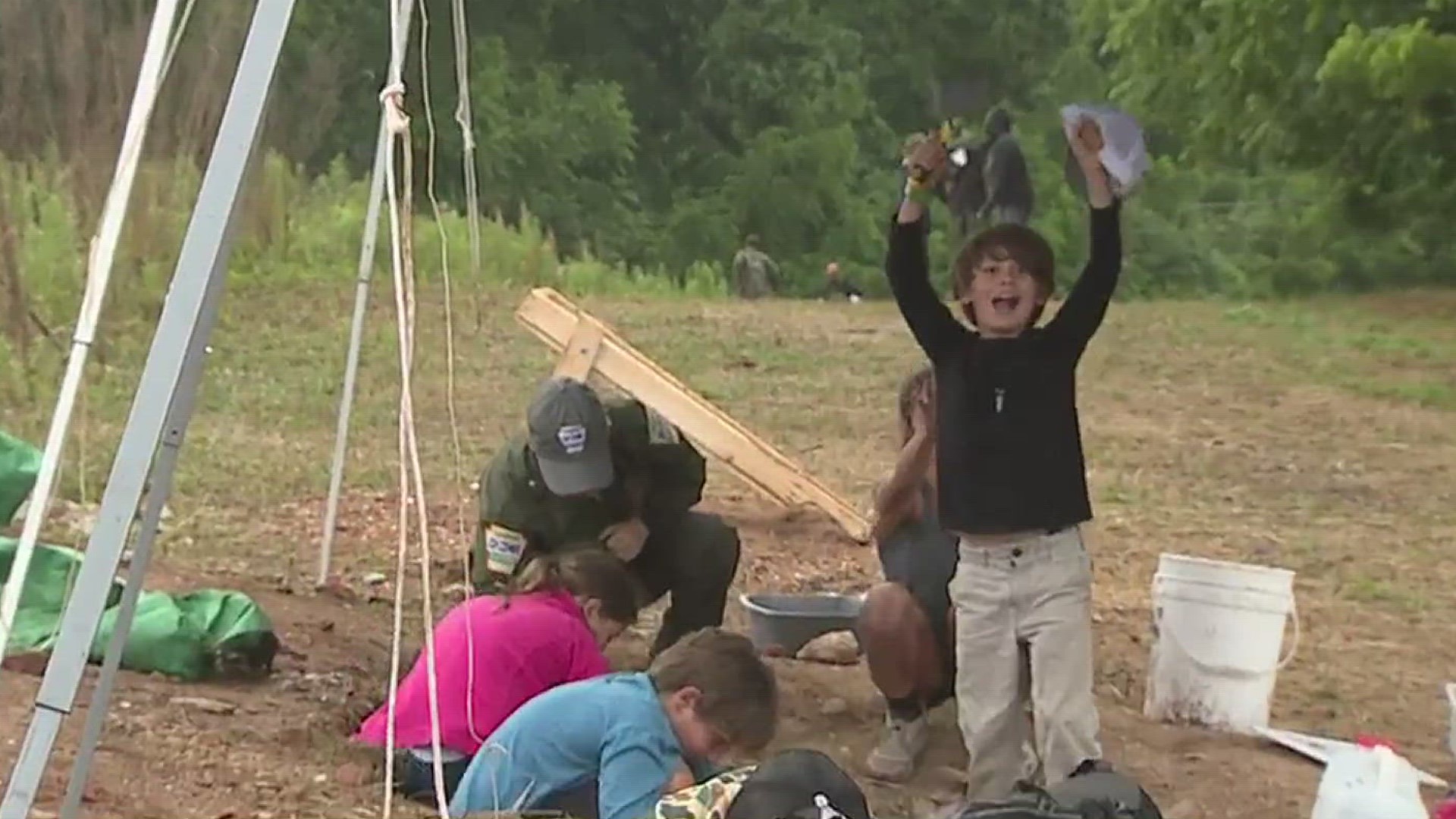 Students ages 9-12 are at Codorus State Park excavating the site of the Mary Ann Furnace.