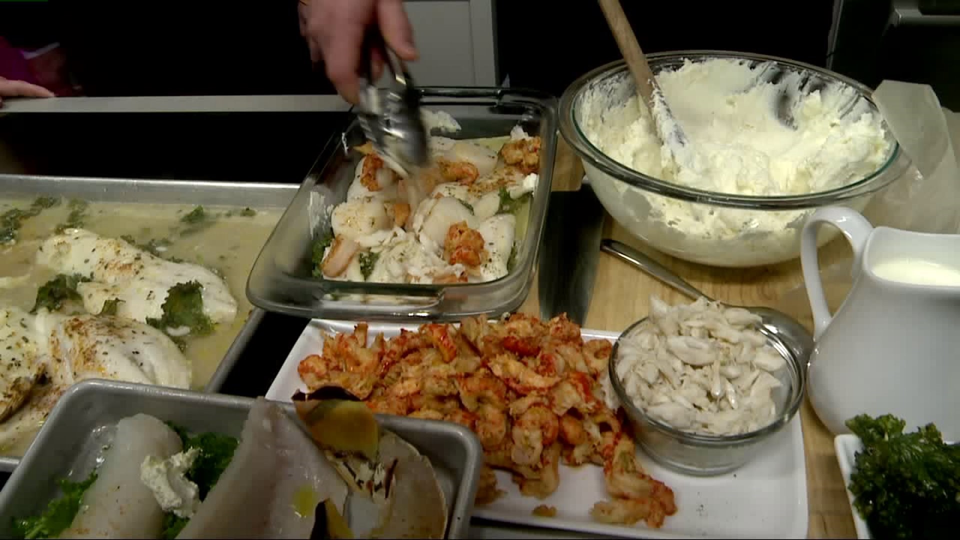 Baked lobster & seafood lasagna prep