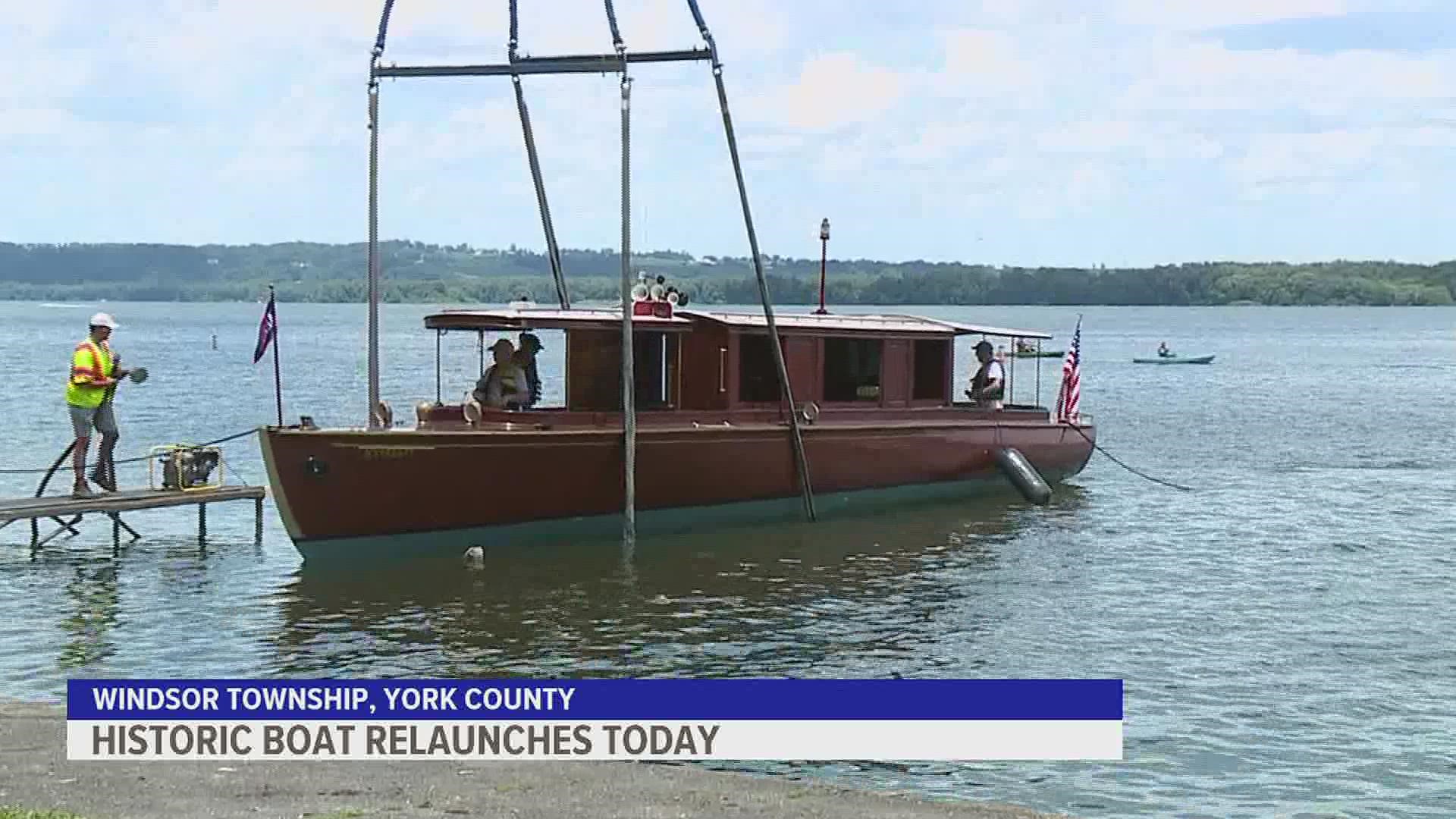 The Chief Uncas, an electric boat built in 1912, was relaunched. The vessel will undergo a month of testing before becoming a tour boat on the Susquehanna River.