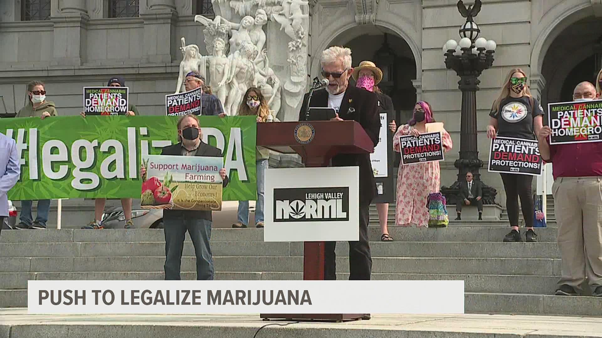 A group rallied on the steps of the State Capitol Wednesday afternoon to show support for homegrown cannabis and the legalization of adult-use marijuana.