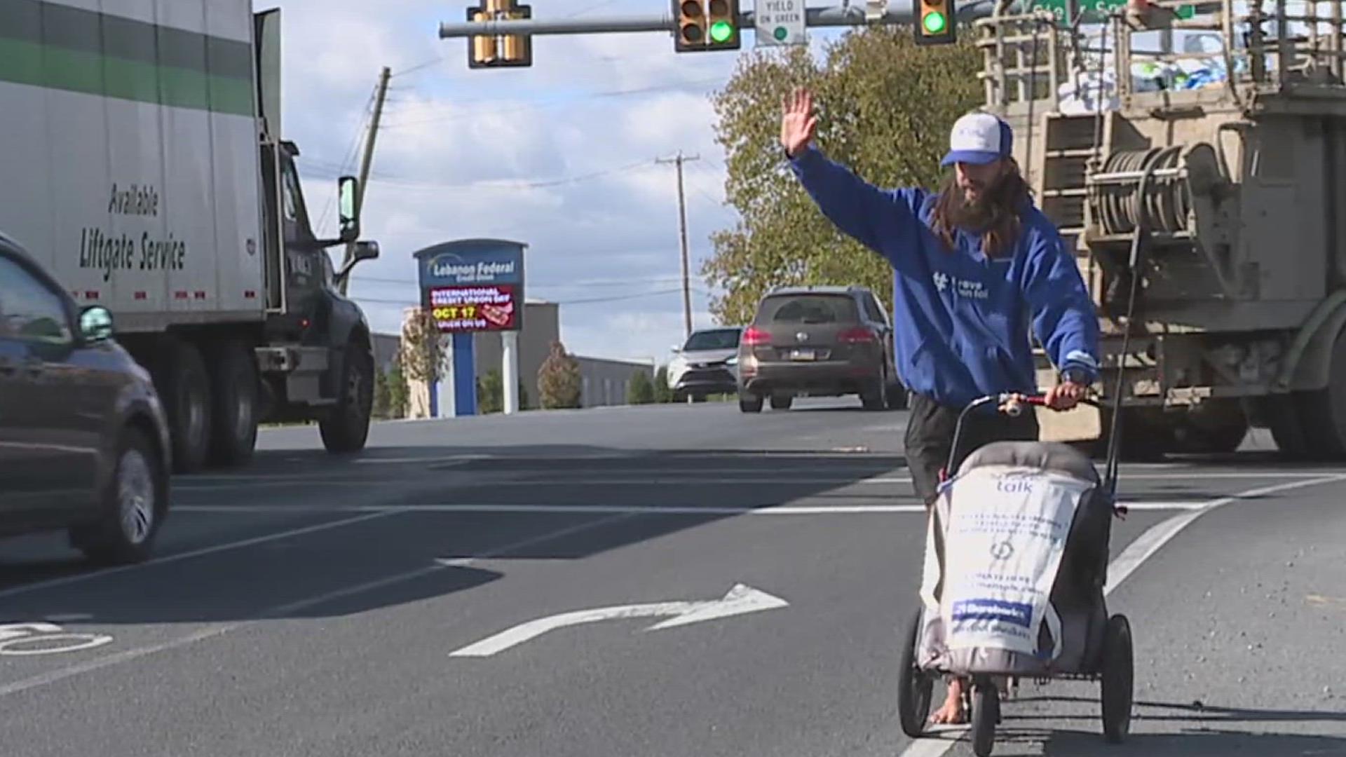 Anton Nootenboom travels thousands of miles from his home to raise awareness for men's mental health struggles.