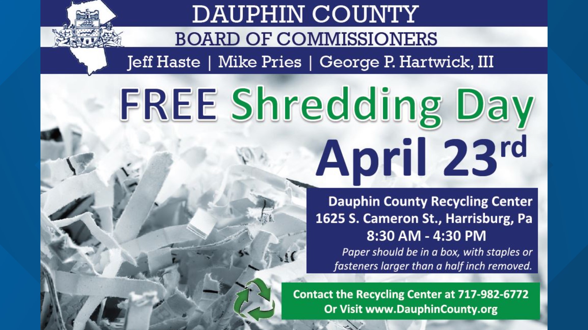 Dauphin County to host free paper shredding event Friday in recognition