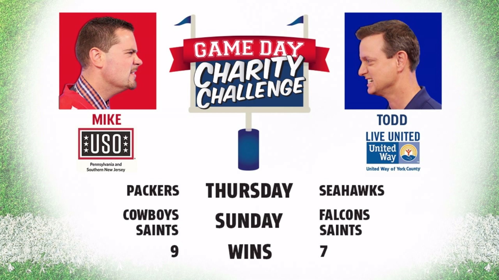 game day charity challenge (week 8)