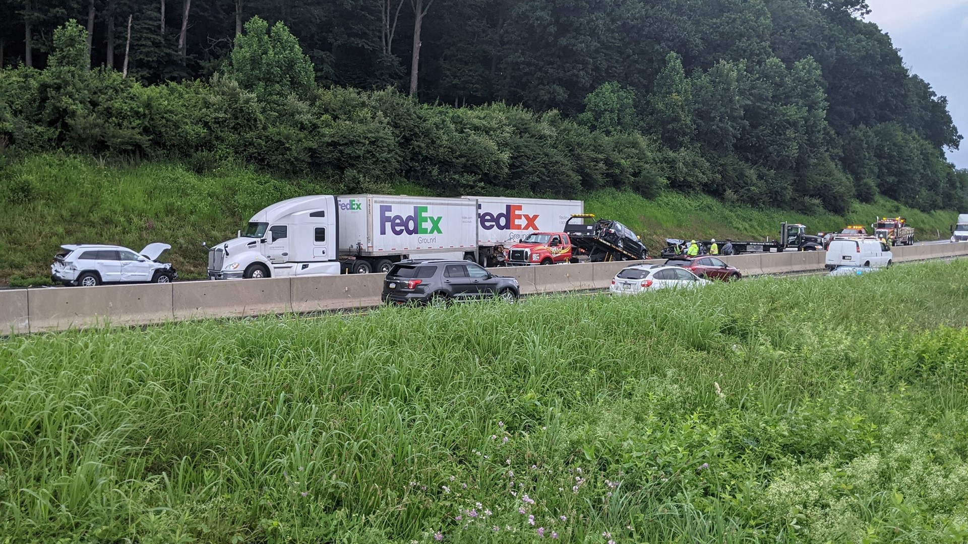 State Police say that 15 people are injured after two crashes that have closed the westbound lanes of the Pennsylvania Turnpike in Lancaster County.
