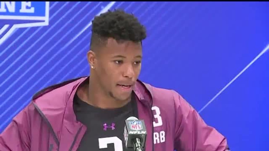 Saquon Barkley takes podium for first time at NFL Combine