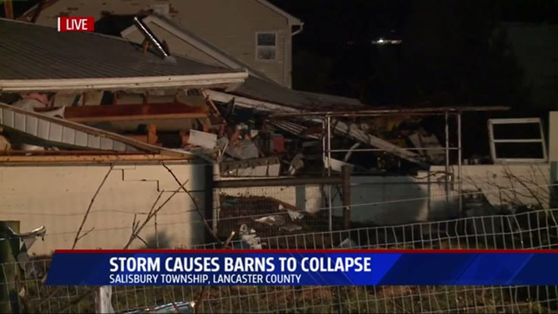 Storm causes barn to collapse