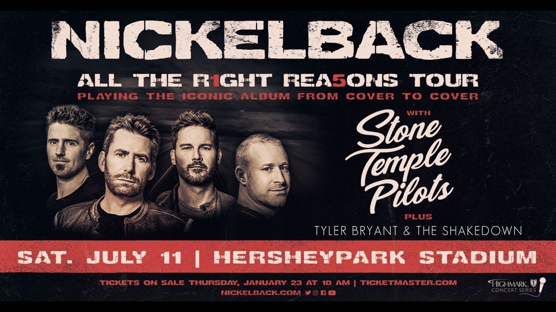 Nickelback returns to Hershey on July 11, along with Stone Temple