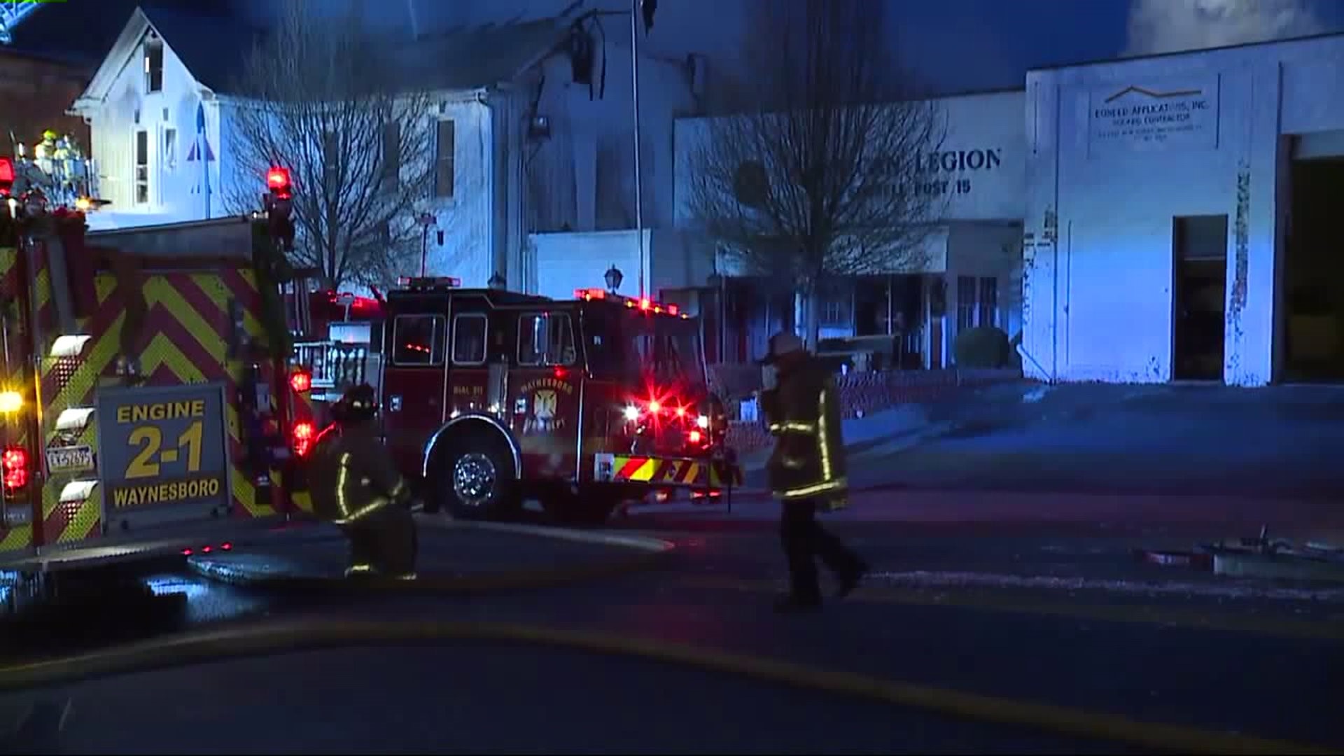 Crews on the scene of fire at American Legion in Waynesboro