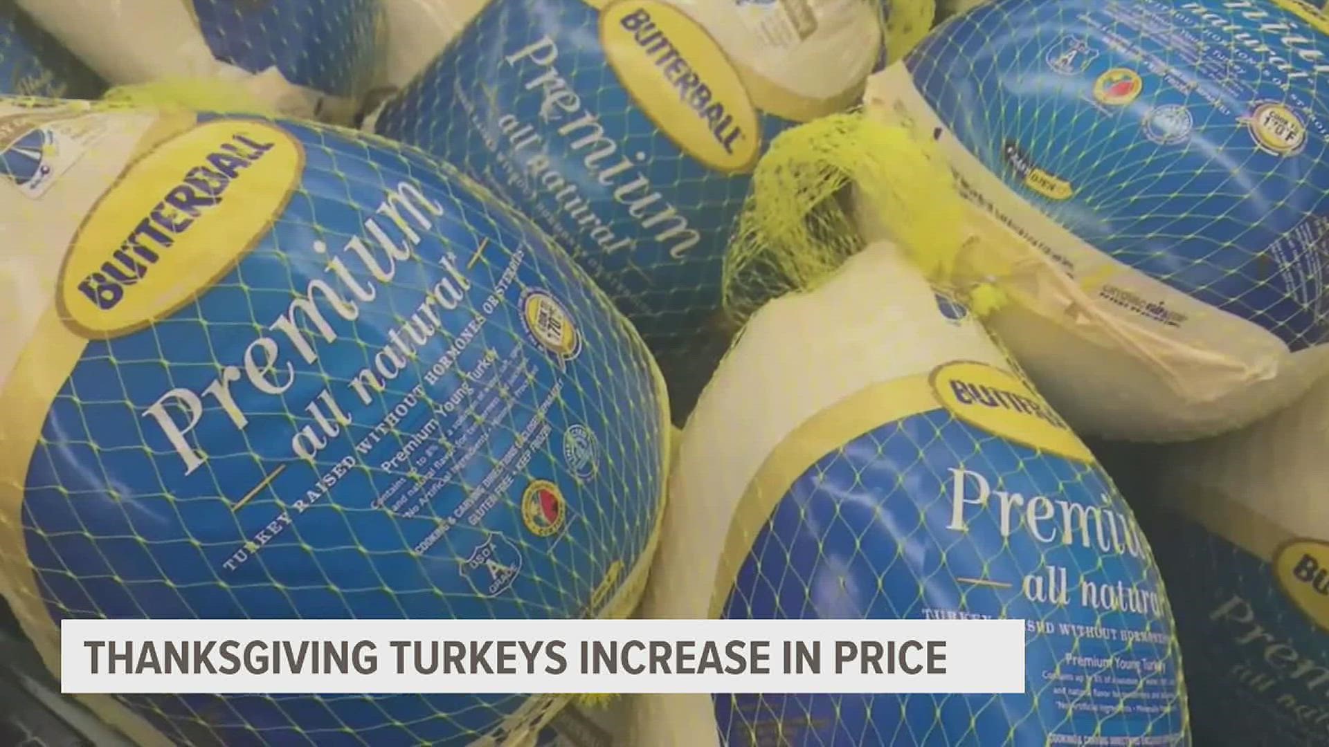 According to the USDA, the cost of a whole turkey is up 23% from last year, and bone-in breast turkeys are up 33%.
