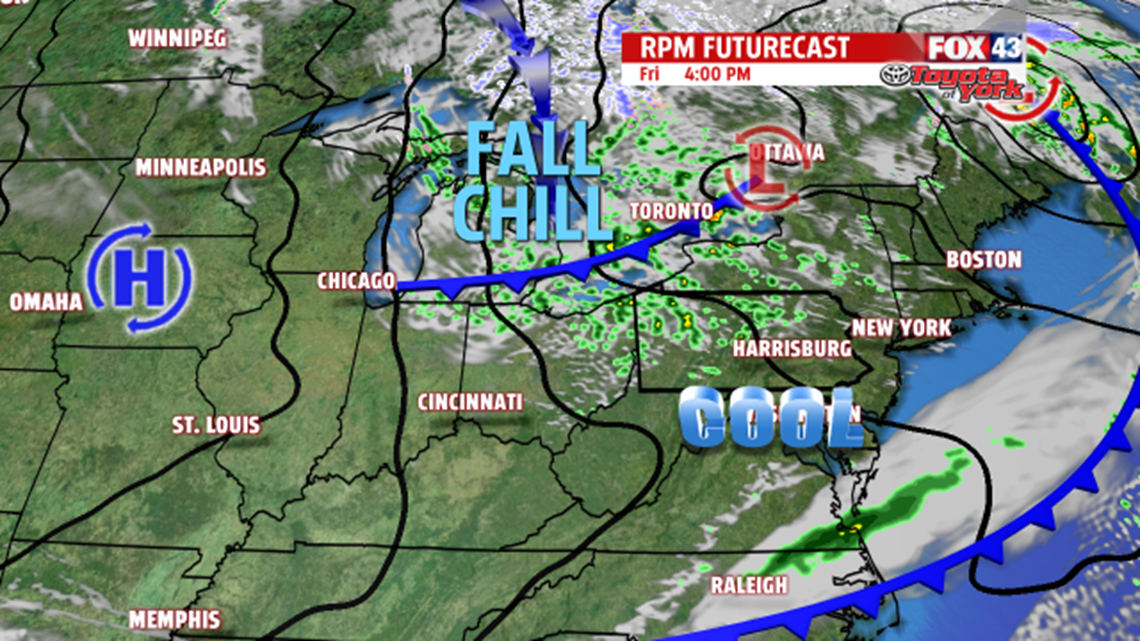 Few shower tonight, then chilly air slides in through the weekend ...