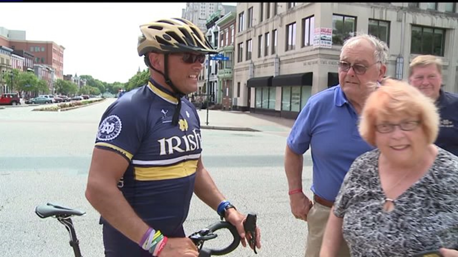 Notre Dame Dean stops in Harrisburg while spreading awareness of rare disease